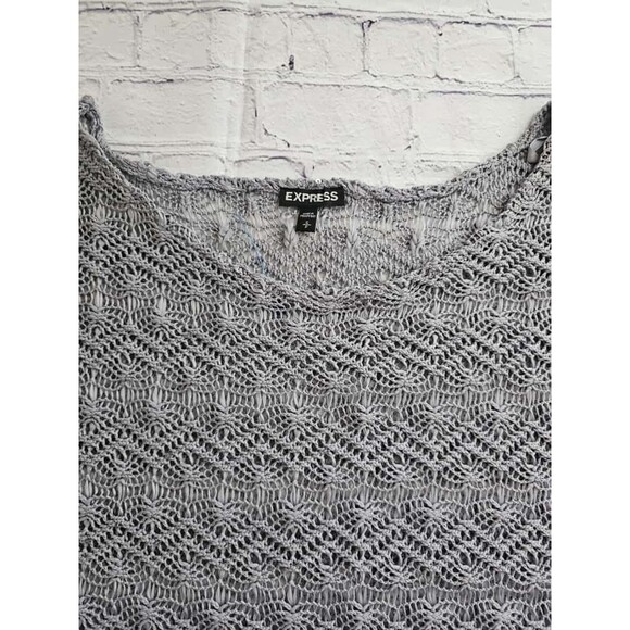 Express Women’s Knit Crochet Top Gray Size S Lightweight Sheer Layering Blouse - Picture 8 of 8